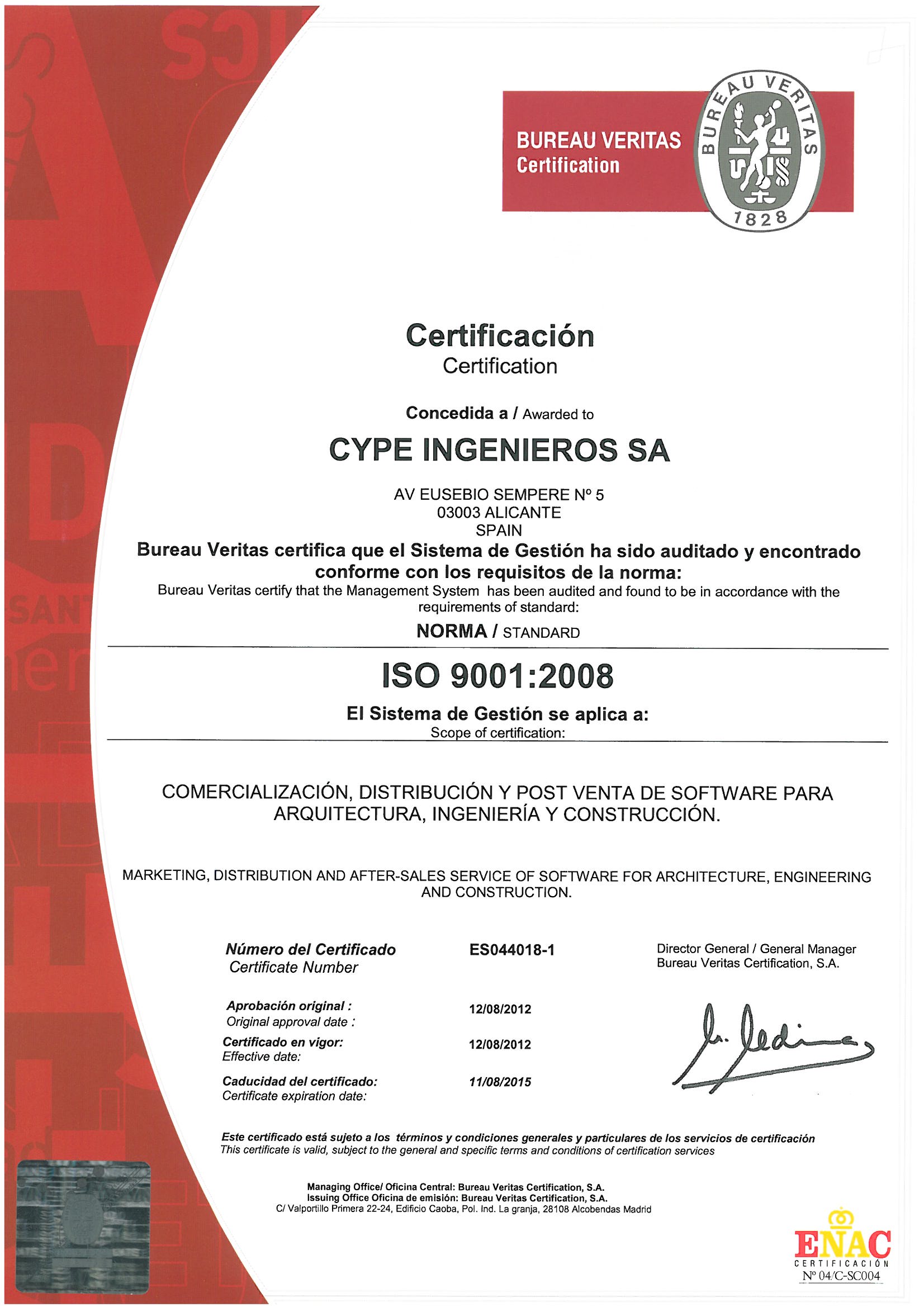 Certificado UNE EN ISO 9001 2008 para Lana - Ursa