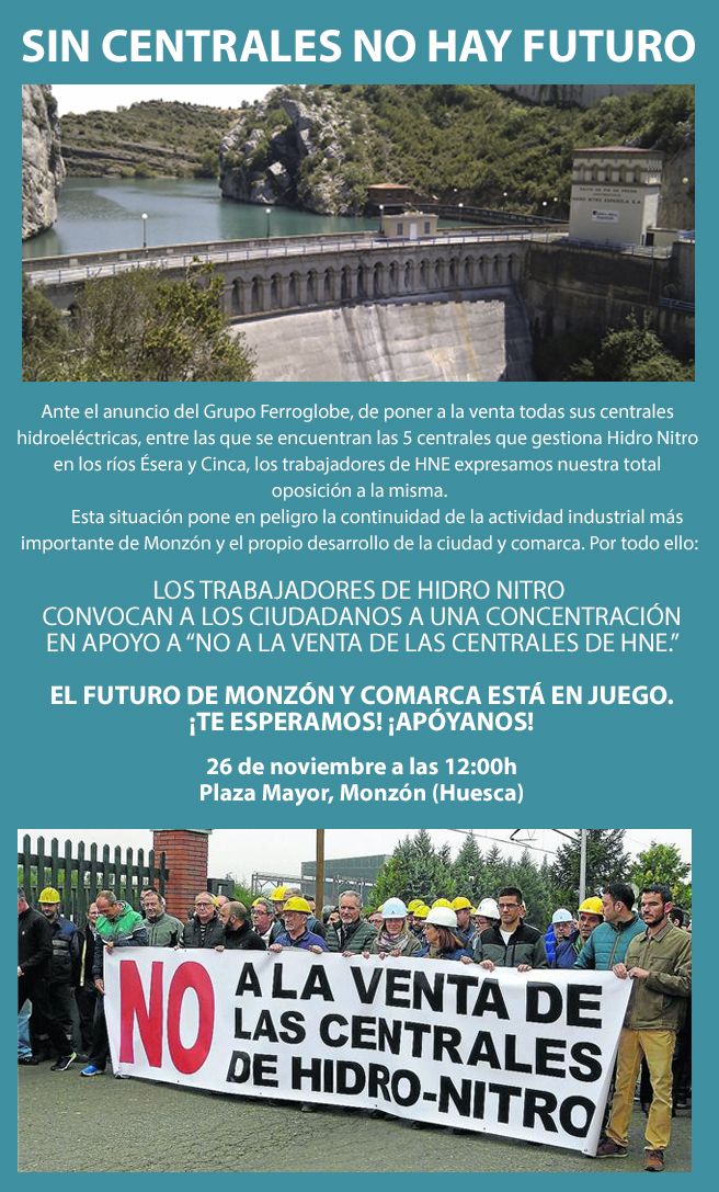Movilización contra la venta de centrales hidroeléctricas en Monzón (Huesca)