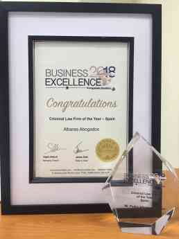 Albares Abogados, reconocido en los Business Excellence Awards 2018 como Mejor Firma Penal del año