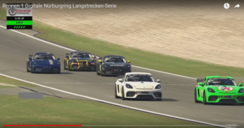 El Porsche 718 Cayman GT4 de Giti en 10ª lugar en la clase CUP3 en la primera carrera de la serie Digital Nürburgring Endurance