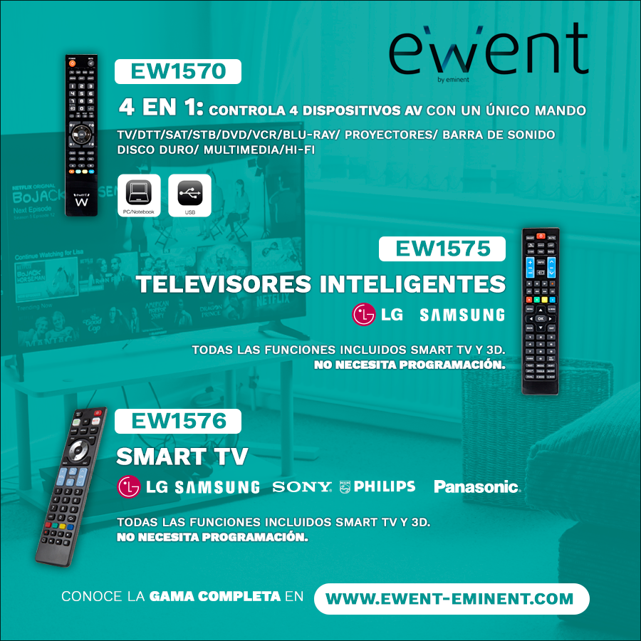 Los mandos universales de Ewent permiten controlar televisores y otros dispositivos