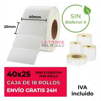 Rollos Etiquetas Termicas Adesivas 40x25 18ud sin bisfenol A