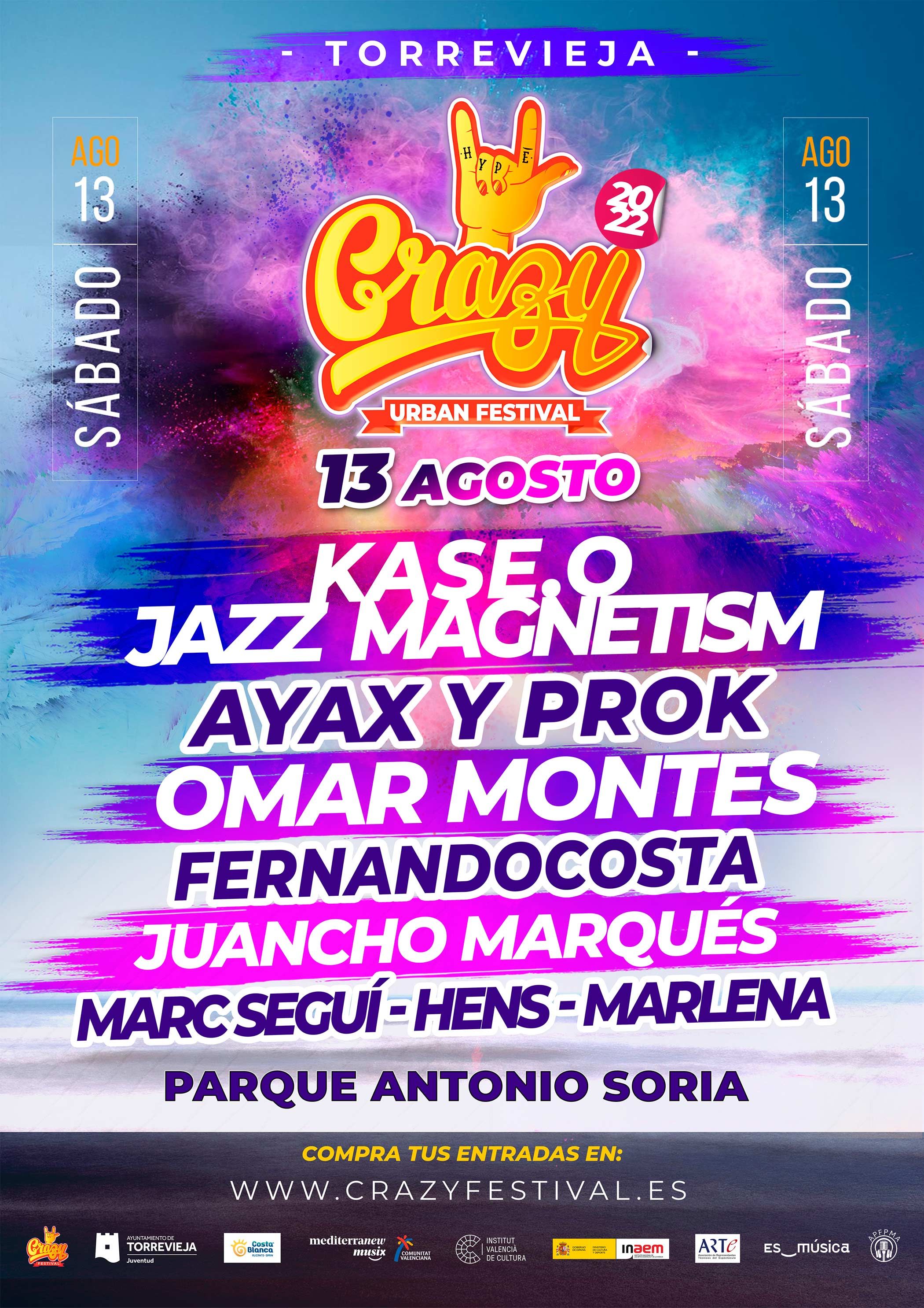 Crazy Urban Festival congregará, el próximo sábado 13 de agosto en el Parque Antonio Soria de Torrevieja, a miles de seguidores de la música urbana