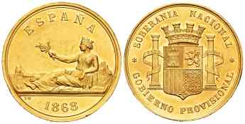 Gobierno Provisional (1868-1871). Medalla en oro. 1868. 
