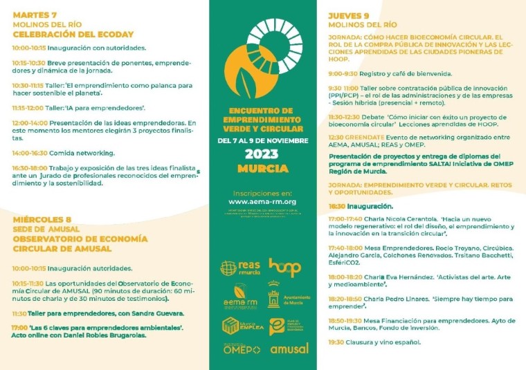 Murcia capital del Encuentro Emprendimiento Verde y Circular del 7 al 9 de noviembre 2023