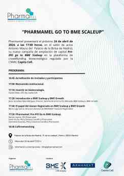 Noticias Industria | Cartel Jornadas Pharmamel: "Go to BME Scaleup"