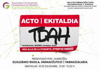 'El TDAH más allá de la etiqueta', charla para la ciudadanía este miércoles en el Colegio Oficial de Farmacéuticos de Gipuzkoa