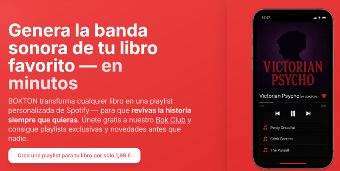 La startup BOKTON lanza la primera app que transforma cualquier libro en una playlist de Spotify con IA
