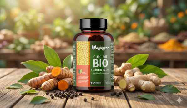 Cúrcuma con jengibre y pimienta negra Bio con probióticos y prebióticos, la fórmula avanzada de VEGAGENO