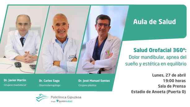 Expertos de Policlínica Gipuzkoa ofrecen una charla sobre las nuevas técnicas quirúrgicas con 3D y los tratamientos para mejorar la salud mandibular y el equilibrio facial