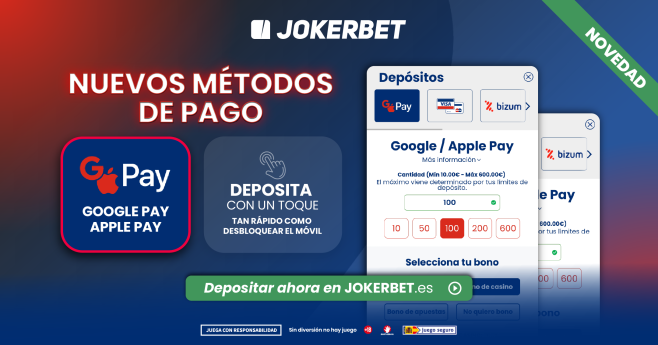 JOKERBET incorpora nuevos métodos de depósito instantáneos con Google Pay y Apple Pay