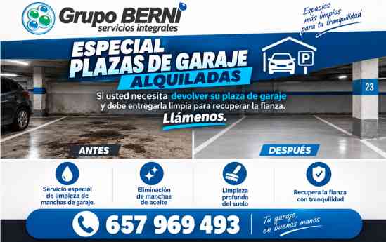 Grupo Berni refuerza la limpieza especializada de plazas de garaje para eliminar manchas y suciedad