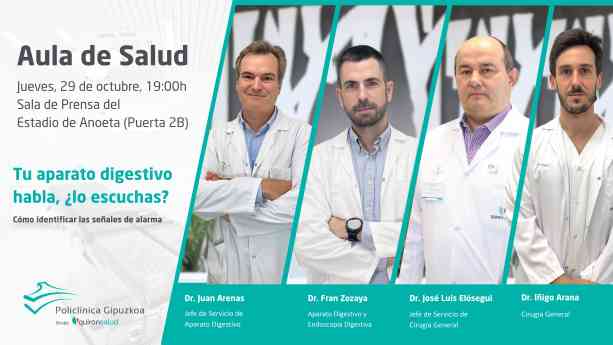 Policlínica Gipuzkoa celebra una nueva Aula de Salud para aprender a escuchar las señales del aparato digestivo